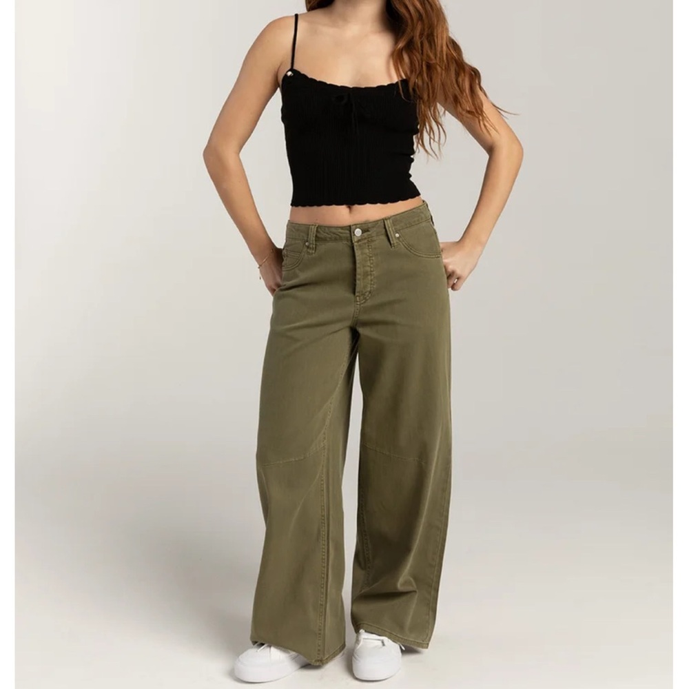 RSQ Olive Midrise Baggy Buckle Jeans